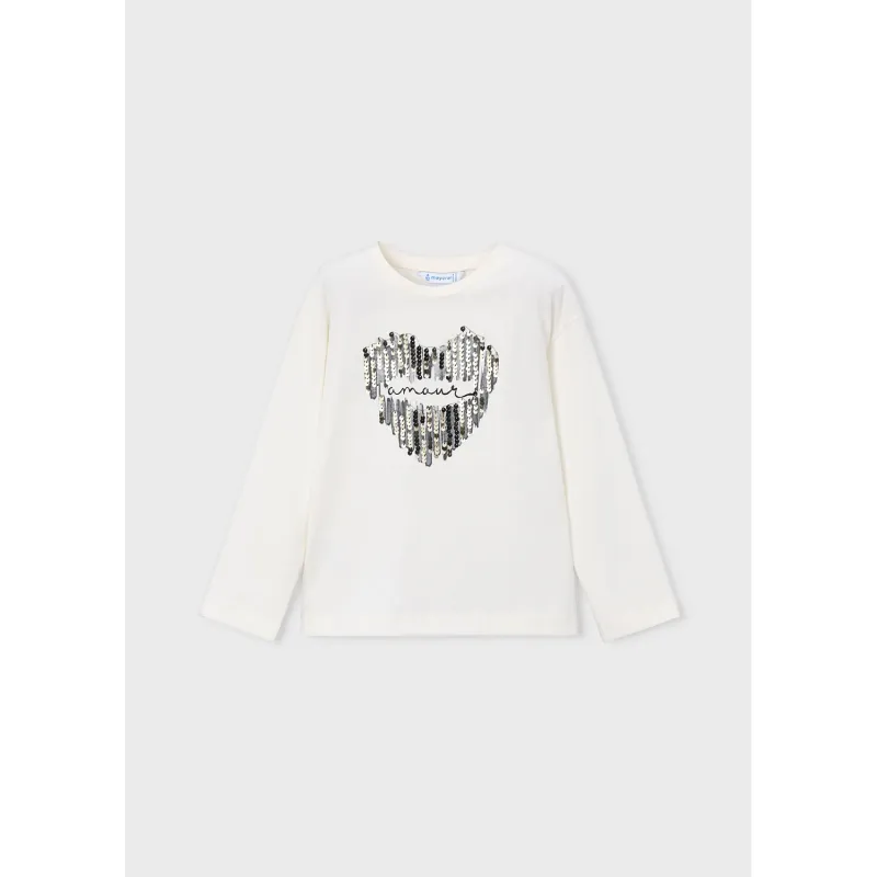 OFF WHITE TSHIRT BLACK SEQUIN HEART LONG SLEEVE / 4031-097