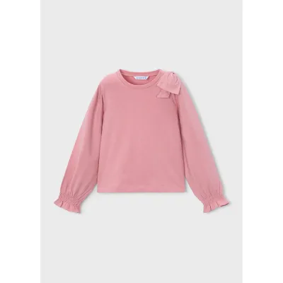 PINK TSHIRT LONG SLEEVE SHOULDER BOW TRIM / 4032-020