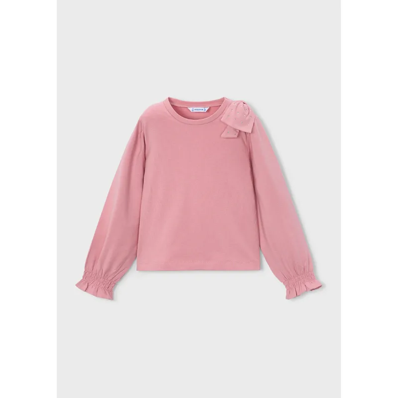 PINK TSHIRT LONG SLEEVE SHOULDER BOW TRIM / 4032-020