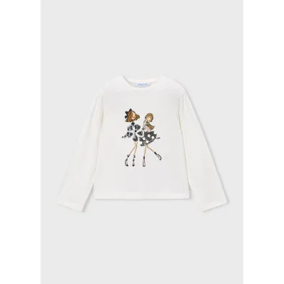 OFF WHITE TSHIRT SEQUIN BLACK & BROWN LONG SLEEVE / 4033-011