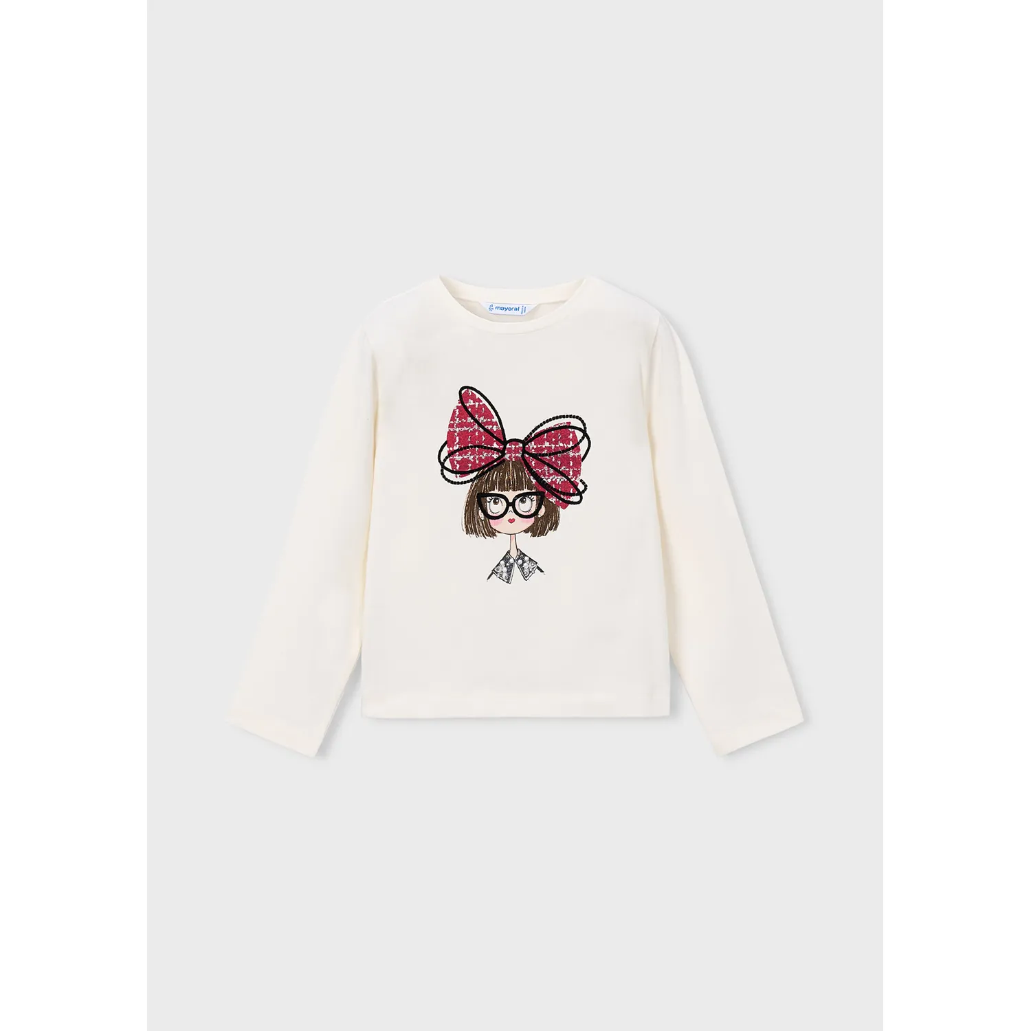 OFF WHITE TSHIRT RED PLAID HAIRBOW PRINT LONG SLEEVE / 4034-025