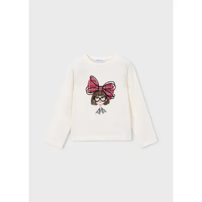 OFF WHITE TSHIRT RED PLAID HAIRBOW PRINT LONG SLEEVE / 4034-025