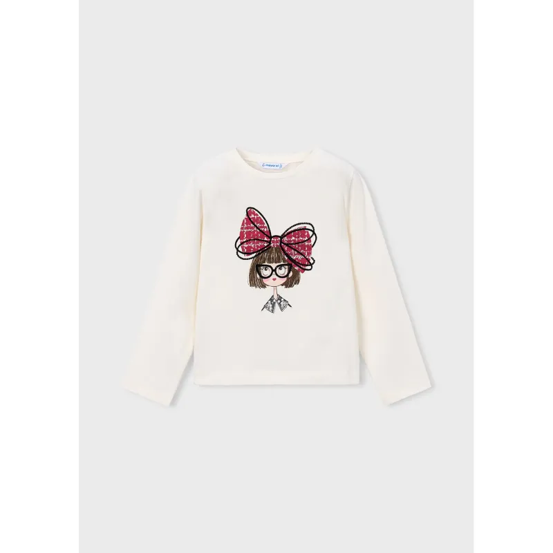 OFF WHITE TSHIRT RED PLAID HAIRBOW PRINT LONG SLEEVE / 4034-025