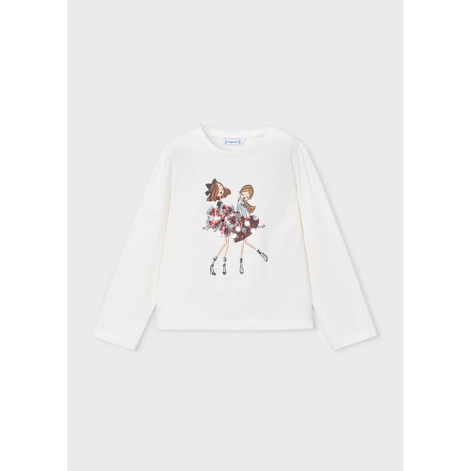 OFF WHITE TSHIRT LONG SLEEVE RED SEQUIN HEART & FLOWER / 4033-013