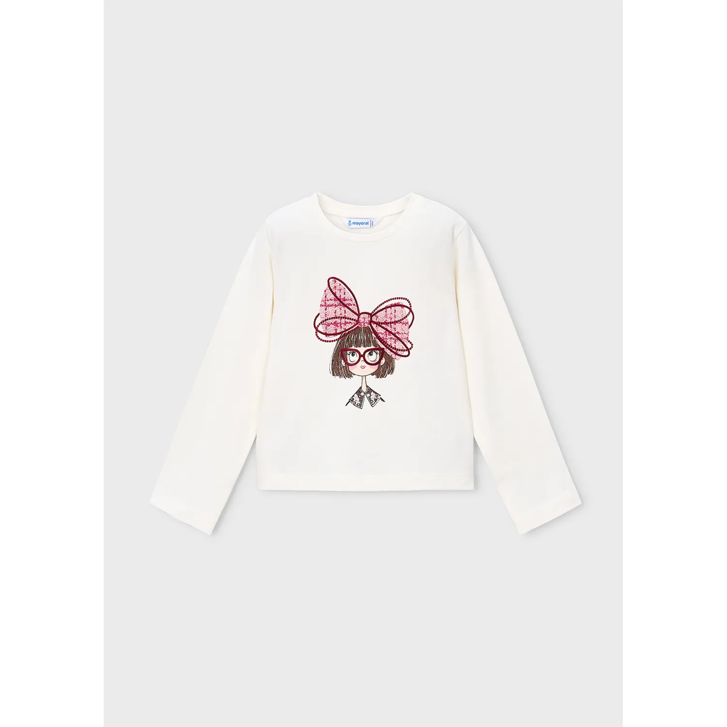 OFF WHITE TSHIRT LONG SLEEVE PINK PLAID HAIRBOW PRINT / 4034-026