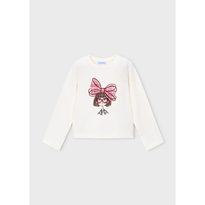 OFF WHITE TSHIRT LONG SLEEVE PINK PLAID HAIRBOW PRINT / 4034-026