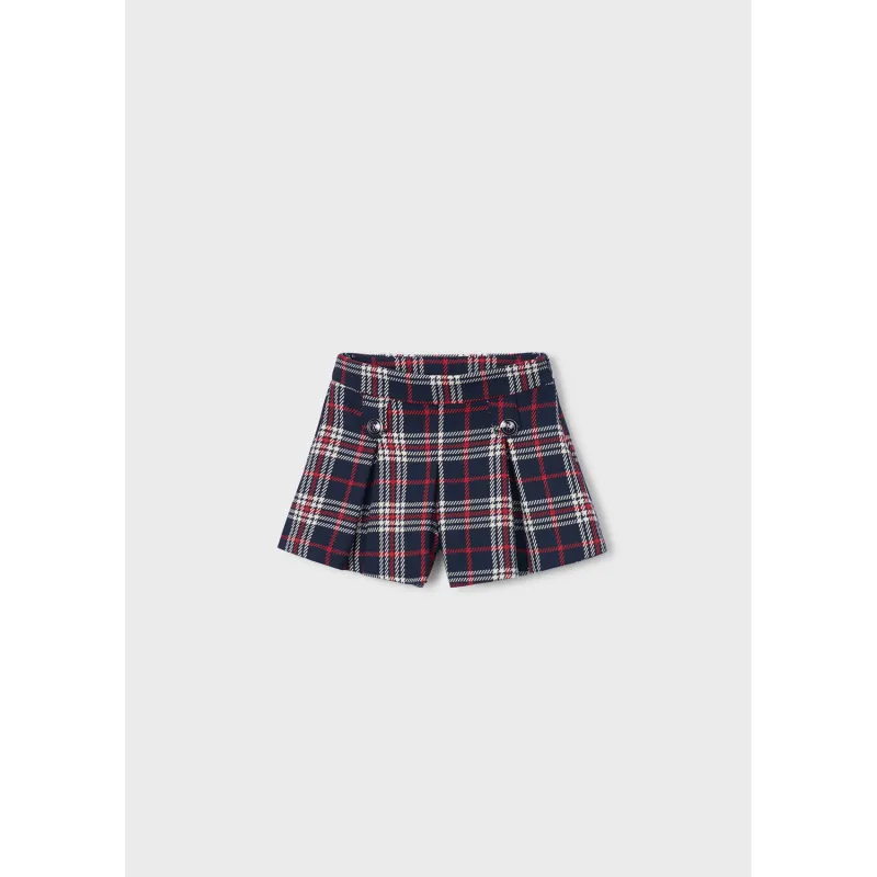 NAVY RED PLAID SHORTS PLEATED / 4229-045