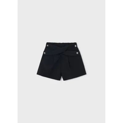 BLACK PLEATED SKORT SILVER BUTTONS / 4909-036