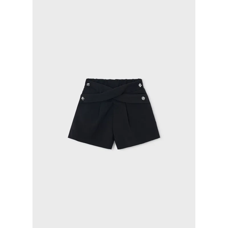 BLACK PLEATED SKORT SILVER BUTTONS / 4909-036