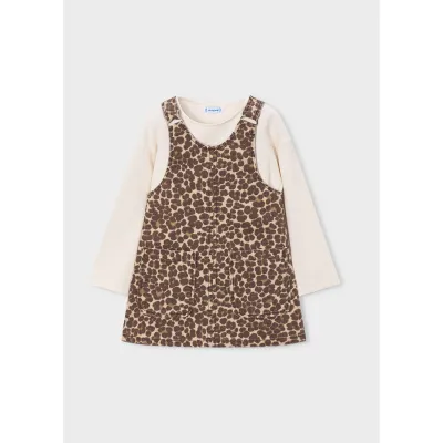 2PC BEIGE & BROWN JUMPER DRESS PAW PRINT / 4918-020