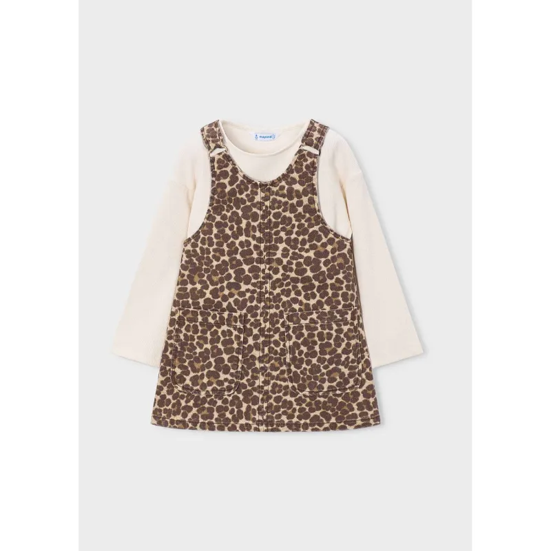 2PC BEIGE & BROWN JUMPER DRESS PAW PRINT / 4918-020