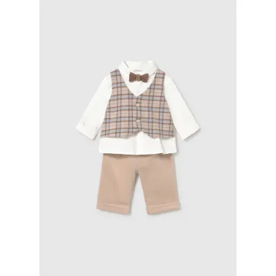 GREEN PLAID DRESS IMIATION WHITE BLOUSE SUEDE LOOK / 25-089