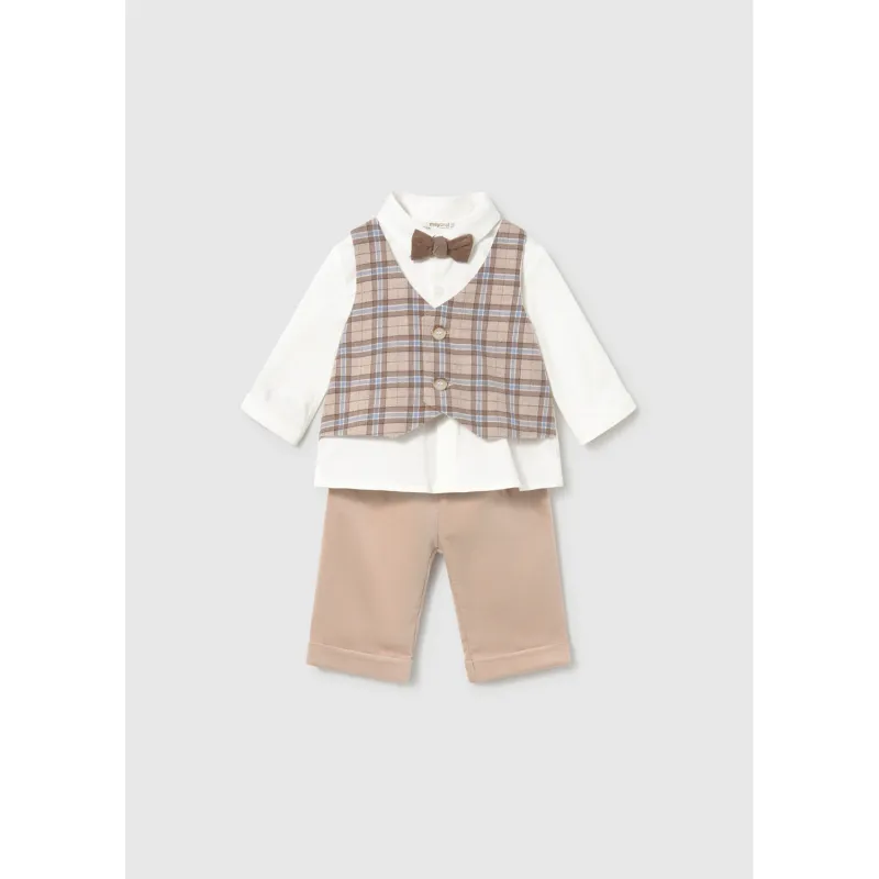 GREEN PLAID DRESS IMIATION WHITE BLOUSE SUEDE LOOK / 25-089