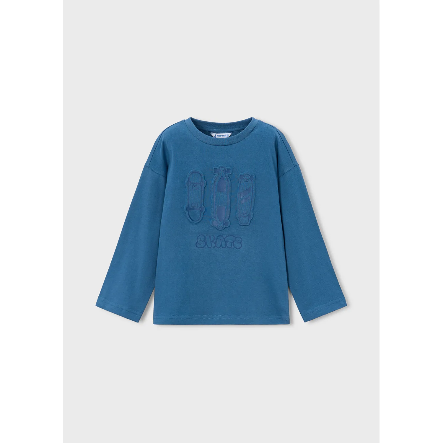 GLACIAL BLUE TSHIRT LONG SLEEVE 3 SKATE BOARD APPLIQUE / 4004-076