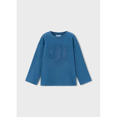 GLACIAL BLUE TSHIRT LONG SLEEVE 3 SKATE BOARD APPLIQUE / 4004-076