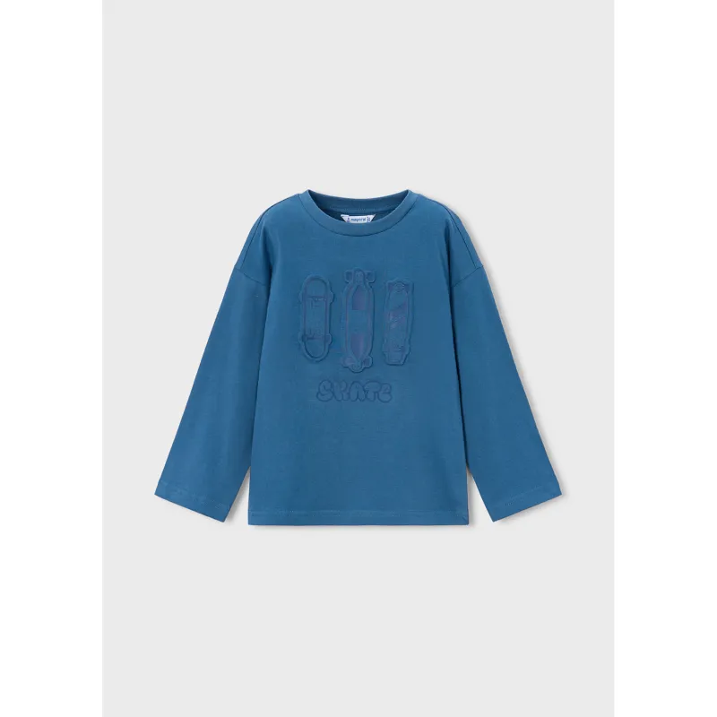 GLACIAL BLUE TSHIRT LONG SLEEVE 3 SKATE BOARD APPLIQUE / 4004-076