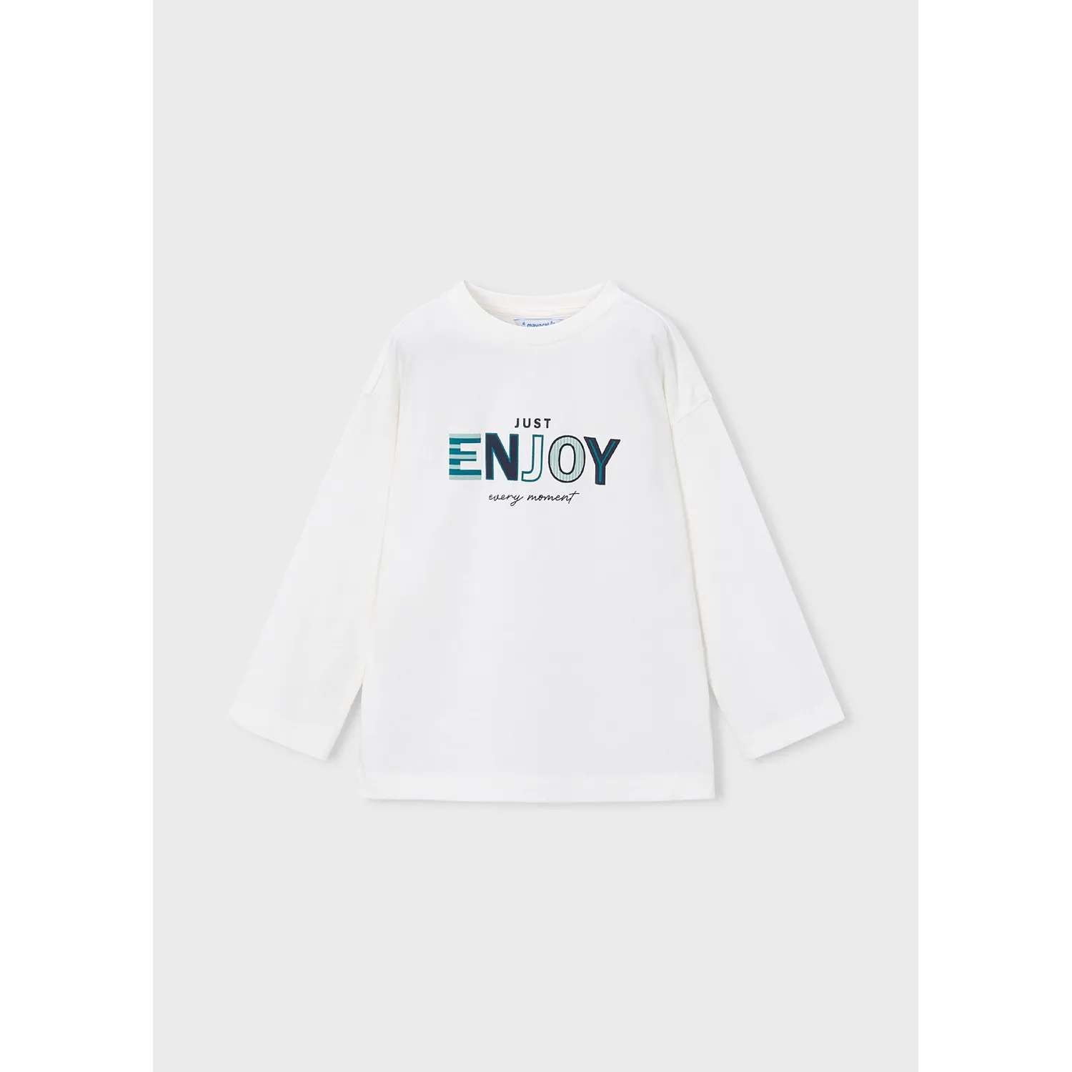 CREAM TSHIRT LONG SLEEVE GREEN ENJOY PUFF PRINT / 4007-090