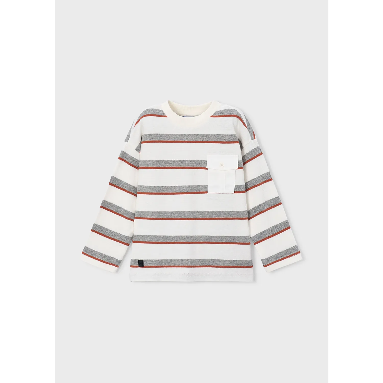 CREAM KNIT SWEATER GREY & RED STRIPES LONG SLEEVE W/POCKET / 4008-066