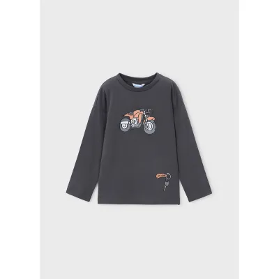 CHARCOAL GREY TSHIRT LONG SLEEVE MOTERCYCLE PRINT / 4009-013