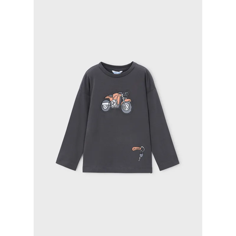 CHARCOAL GREY TSHIRT LONG SLEEVE MOTERCYCLE PRINT / 4009-013