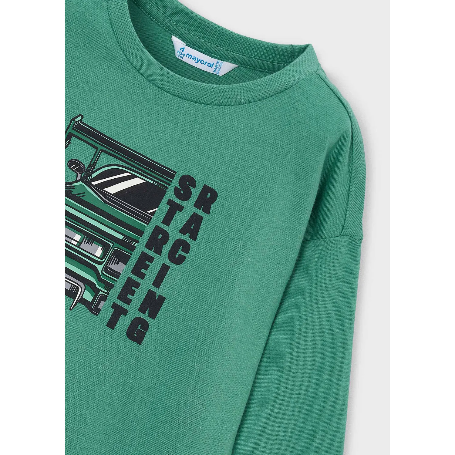 GREEN TSHIRT LONG SLEEVE BLACK CAR RACING STREET / 4019-052