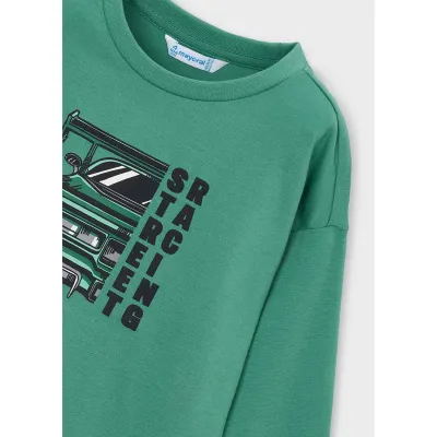 GREEN TSHIRT LONG SLEEVE BLACK CAR RACING STREET / 4019-052