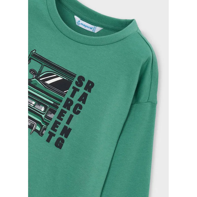 GREEN TSHIRT LONG SLEEVE BLACK CAR RACING STREET / 4019-052