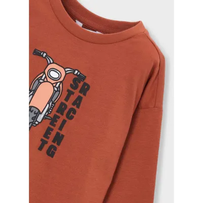 BRICK RED TSHIRT LONG SLEEVE RACING BIKE PRINT / 4019-054