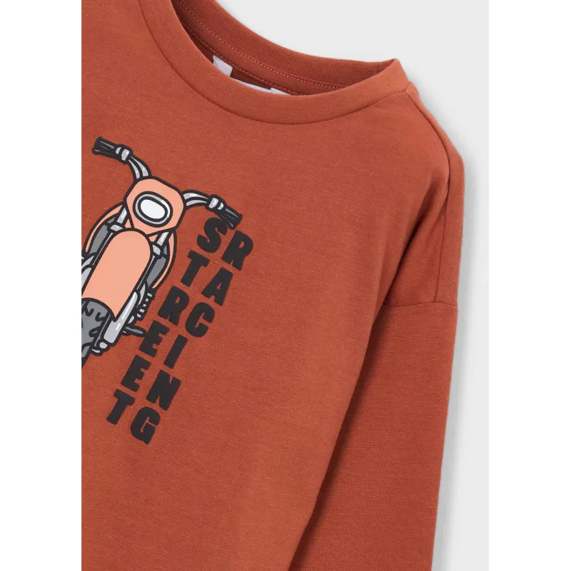 BRICK RED TSHIRT LONG SLEEVE RACING BIKE PRINT / 4019-054
