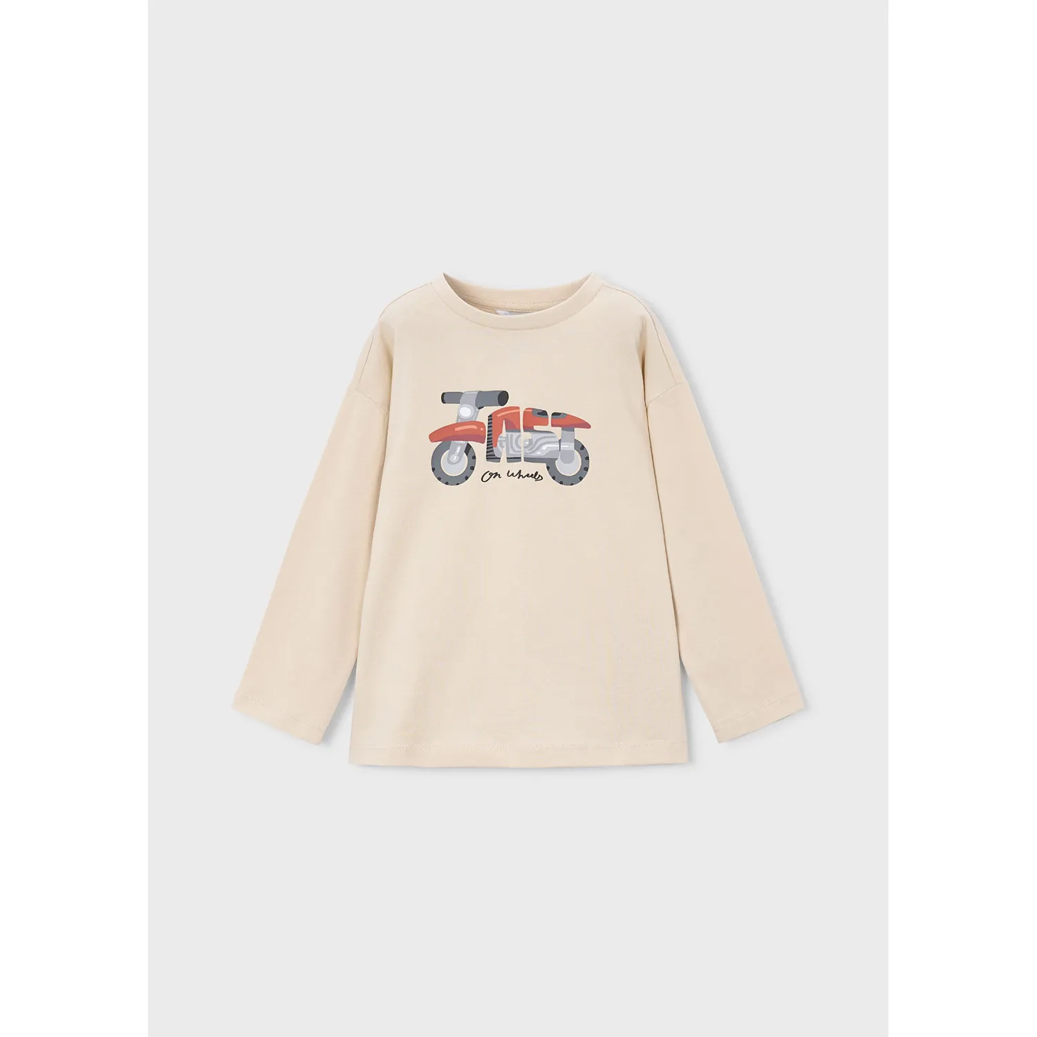 BEIGE TSHIRT LONG SLEEVE RACING BIKE PRINT / 4019-054A