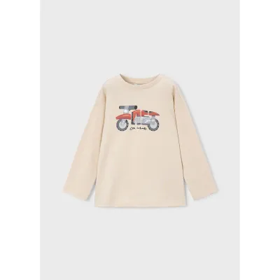 BEIGE TSHIRT LONG SLEEVE RACING BIKE PRINT / 4019-054A