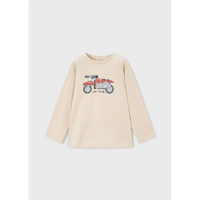 BEIGE TSHIRT LONG SLEEVE RACING BIKE PRINT / 4019-054A