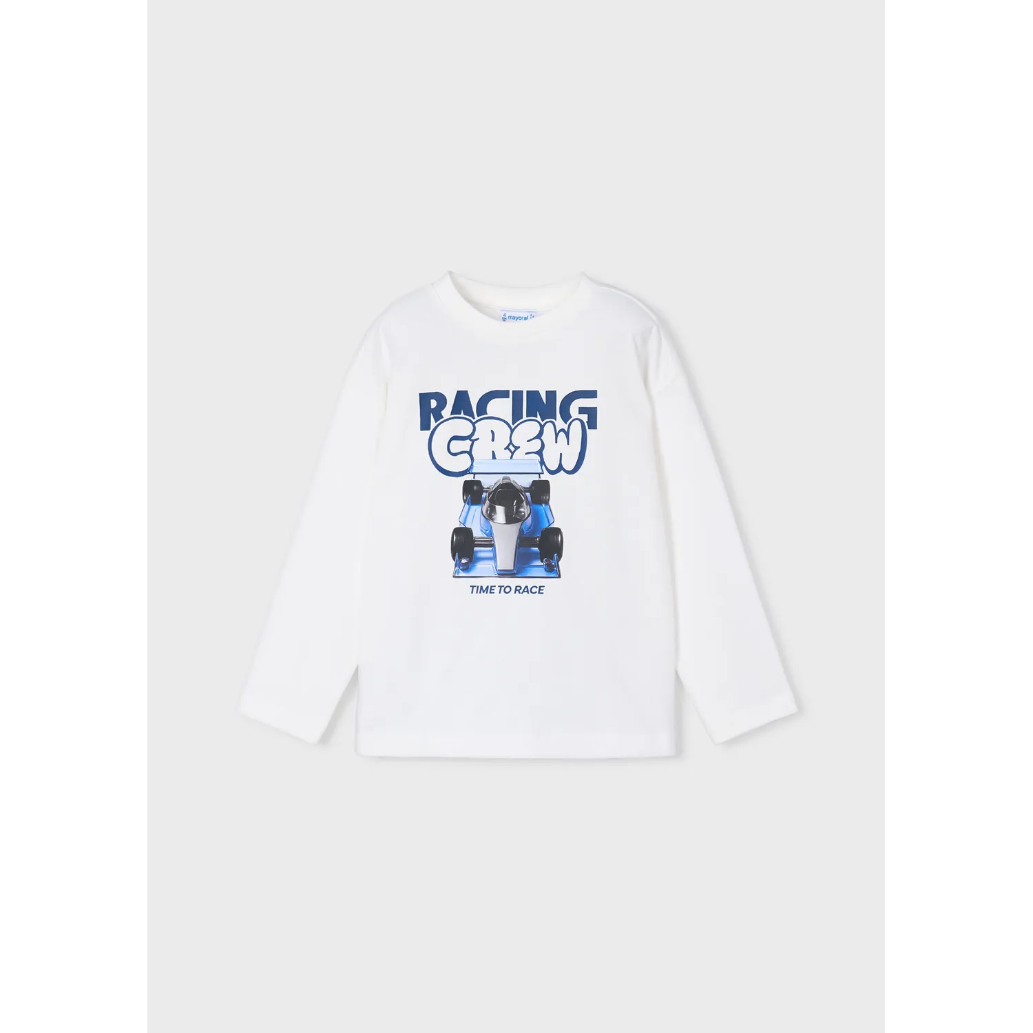 CREAM TSHIRT LONG SLEEVE RACING CREW & CAR PRINT / 4020-060