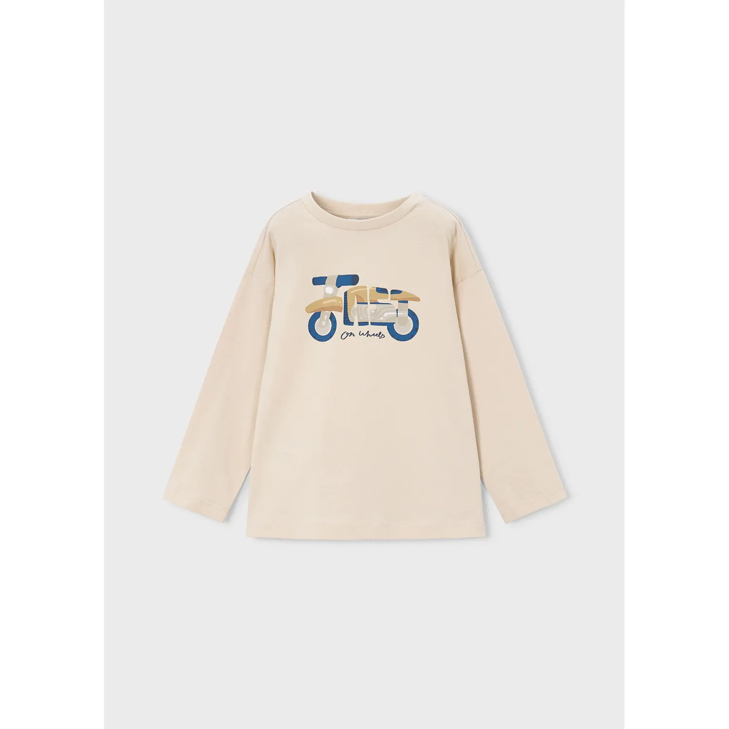 BEIGE TSHIRT LONG SLEEVE BLUE BIKE PRINT / 4019-055A