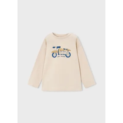 BEIGE TSHIRT LONG SLEEVE BLUE BIKE PRINT / 4019-055A