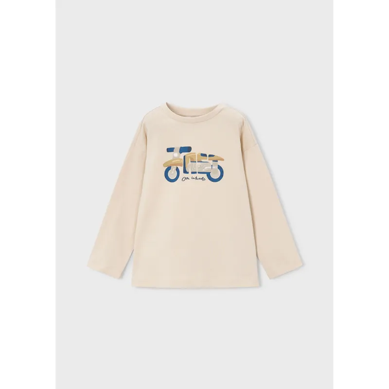 BEIGE TSHIRT LONG SLEEVE BLUE BIKE PRINT / 4019-055A