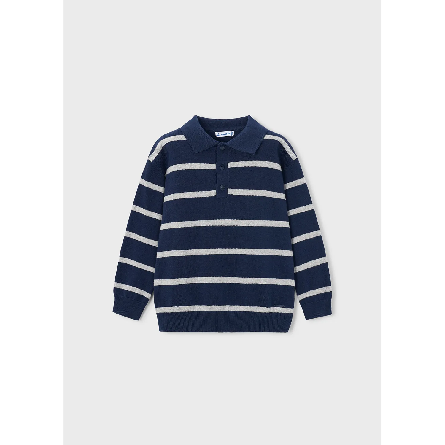 NAVY KNIT POLO TOP GREY STRIPE LONG SLEEVE / 4101-082
