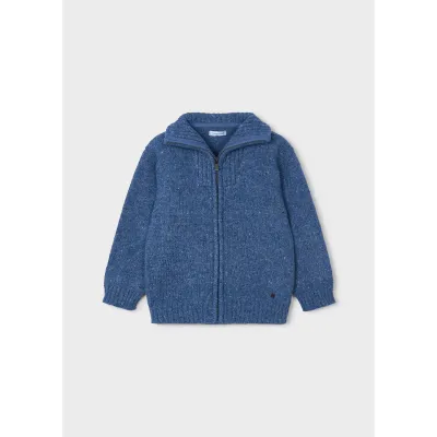 INDIGO BLUE KNIT CARDIGAN HIGH NECK ZIP CLOSURE / 4301-056
