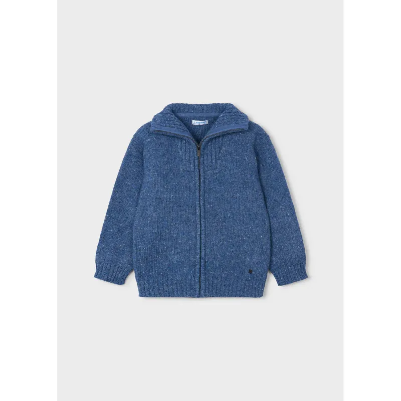 INDIGO BLUE KNIT CARDIGAN HIGH NECK ZIP CLOSURE / 4301-056