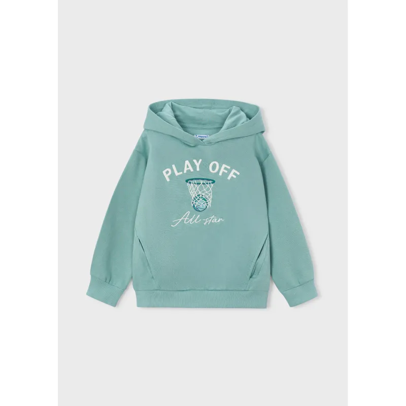 LIGHT GREEN SWEAT TOP HOODED WHITE PLAY OFF PRINT / 4456-062
