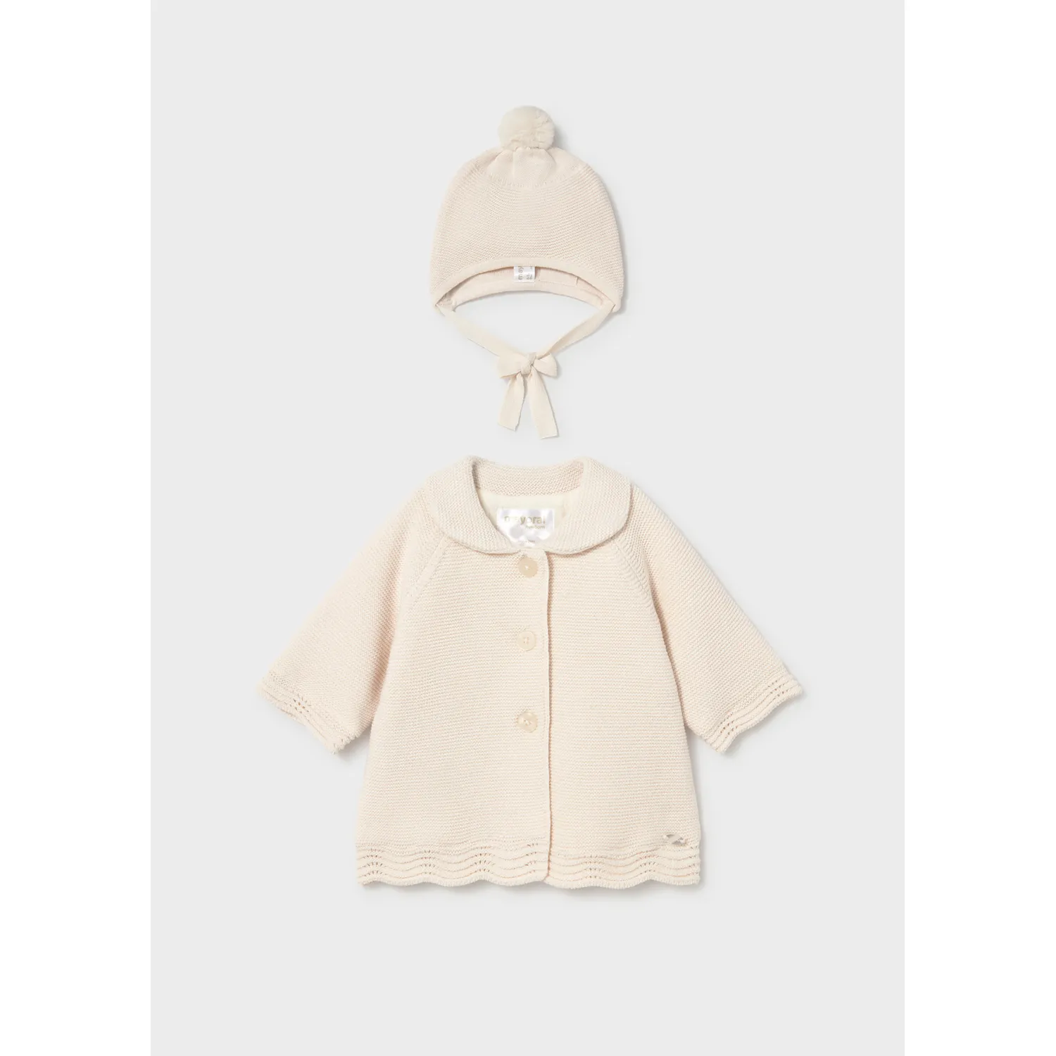 CREAM KNIT COAT WITH HAT / 2403-086
