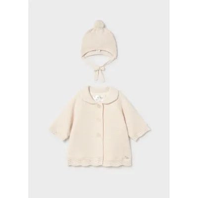 CREAM KNIT COAT WITH HAT / 2403-086
