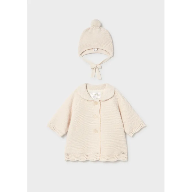 CREAM KNIT COAT WITH HAT / 2403-086