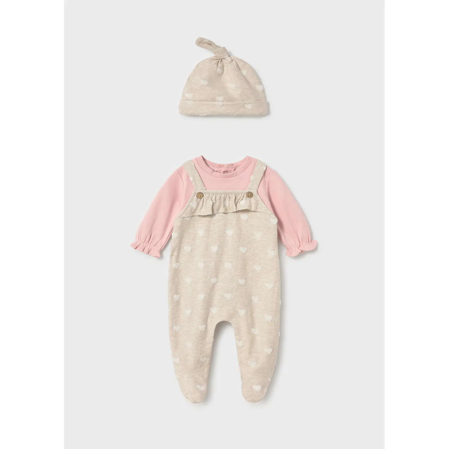 BABY ROSE & BEIGE ROMPER JACQUARD HEART PRINT / 2651-052