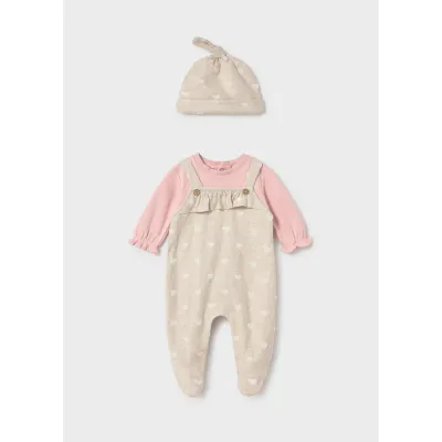 BABY ROSE & BEIGE ROMPER JACQUARD HEART PRINT / 2651-052