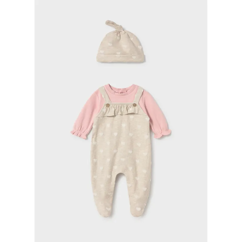 BABY ROSE & BEIGE ROMPER JACQUARD HEART PRINT / 2651-052