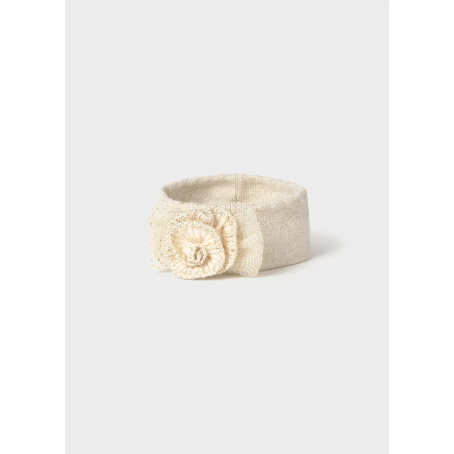 CHAMPAGNE KNIT HEADBAND KNIT FLOWER APPLIQUE / 9133-081