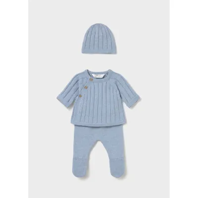 3PC BLUE KNIT SET TOP PANT & HATSIDE CLOSURE / 2511-023