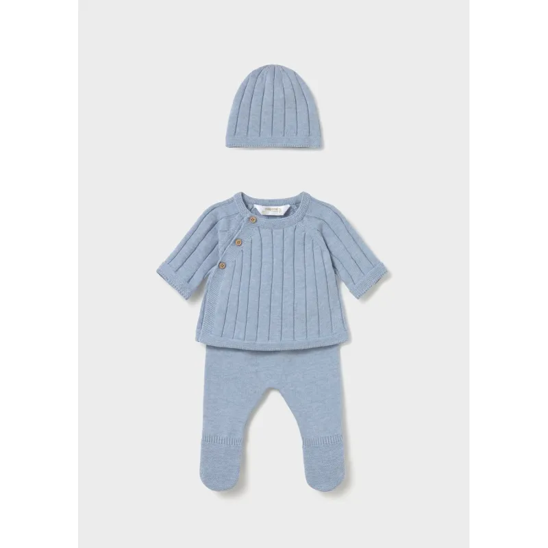 3PC BLUE KNIT SET TOP PANT & HATSIDE CLOSURE / 2511-023