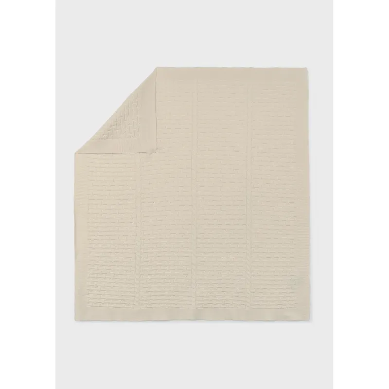 BEIGE KNIT BLANKET RIBBED EFFECT BOWS / 9132-044